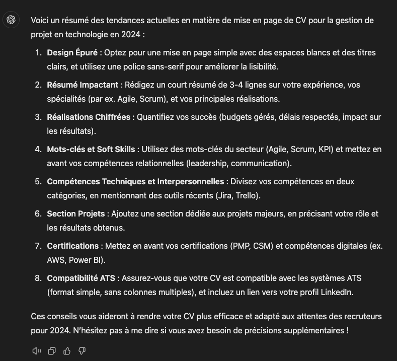 La mise en page CV ChatGPT