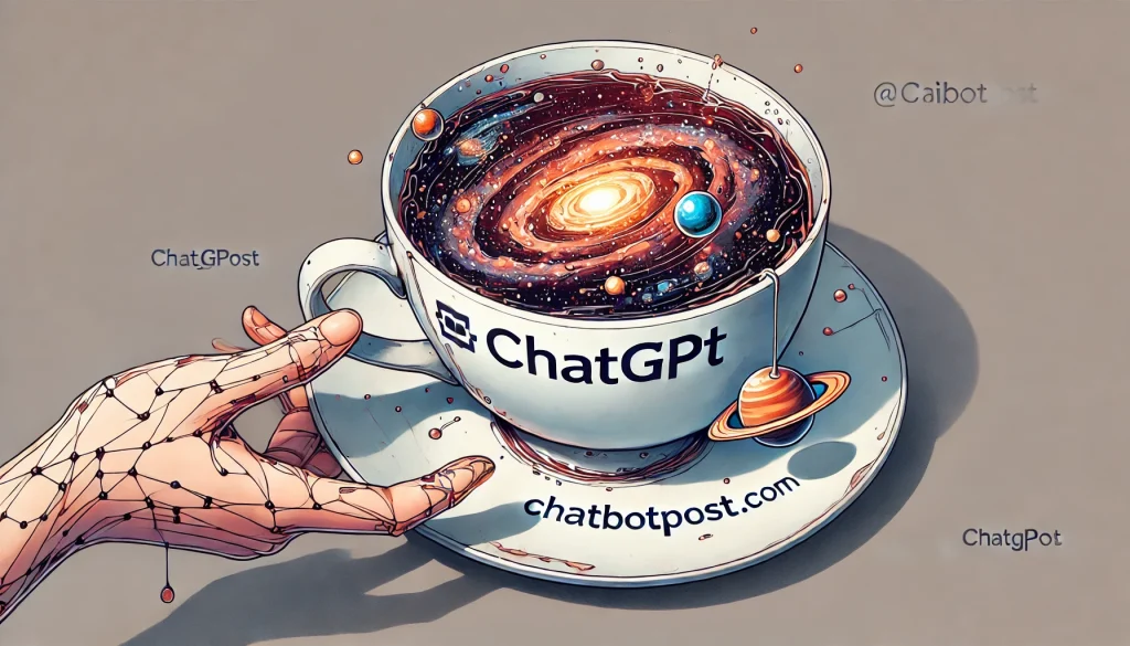 L'univers infini des connaissances de ChatGPT, représenté dans une simple tasse de thé tenue par une main humaine